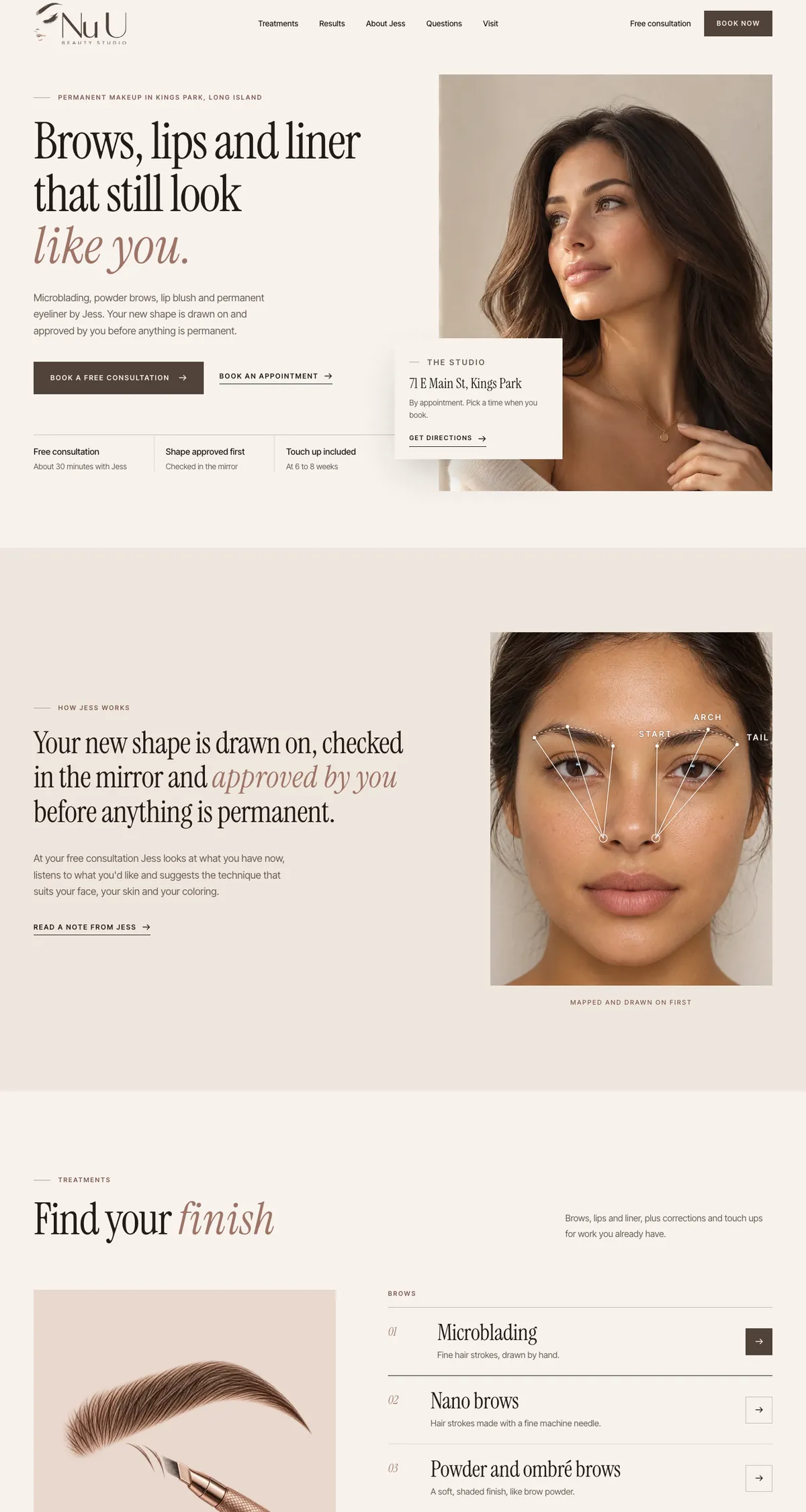 Nu U Beauty Studio website on desktop