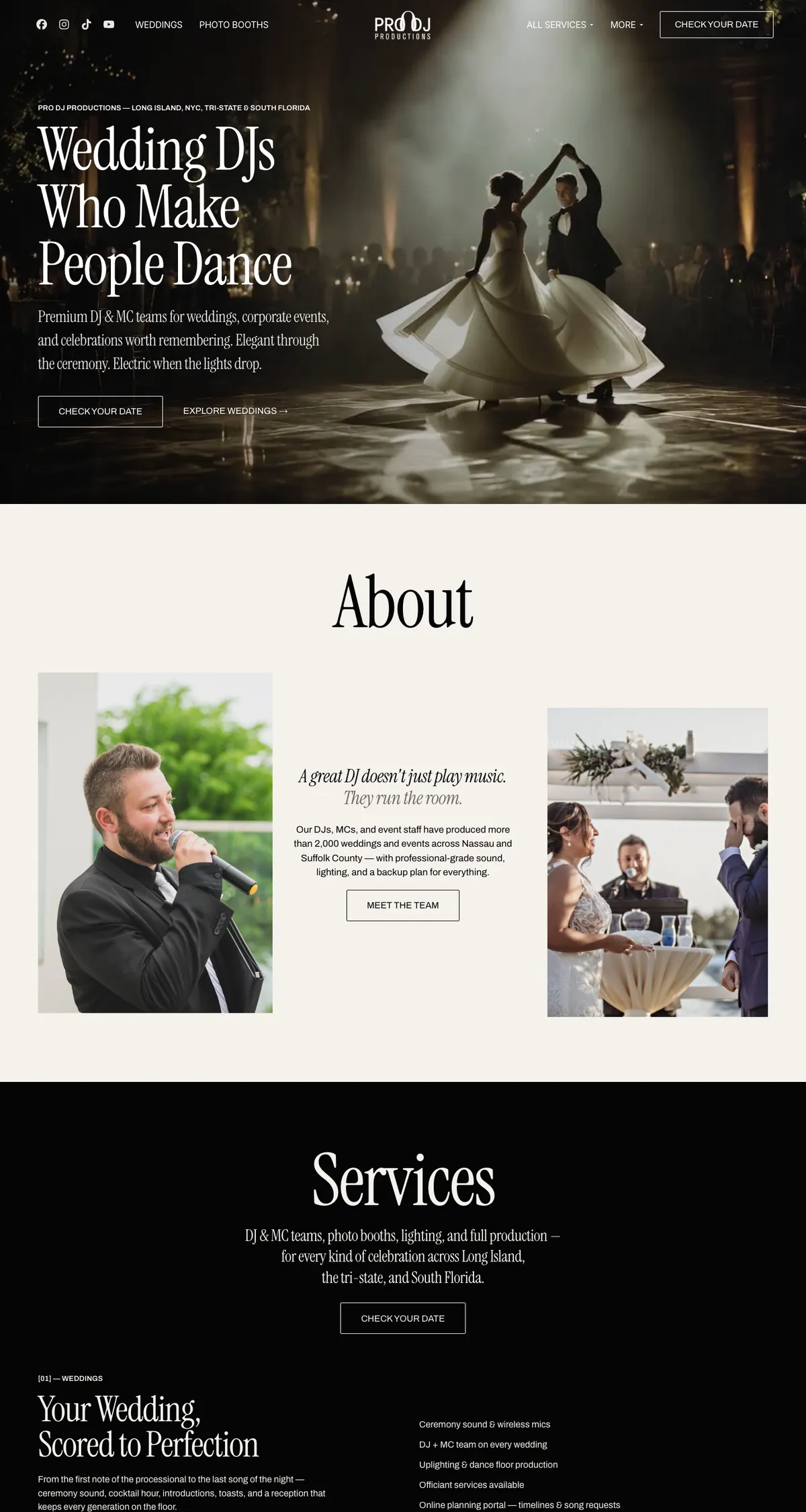 Pro DJ Productions website on desktop
