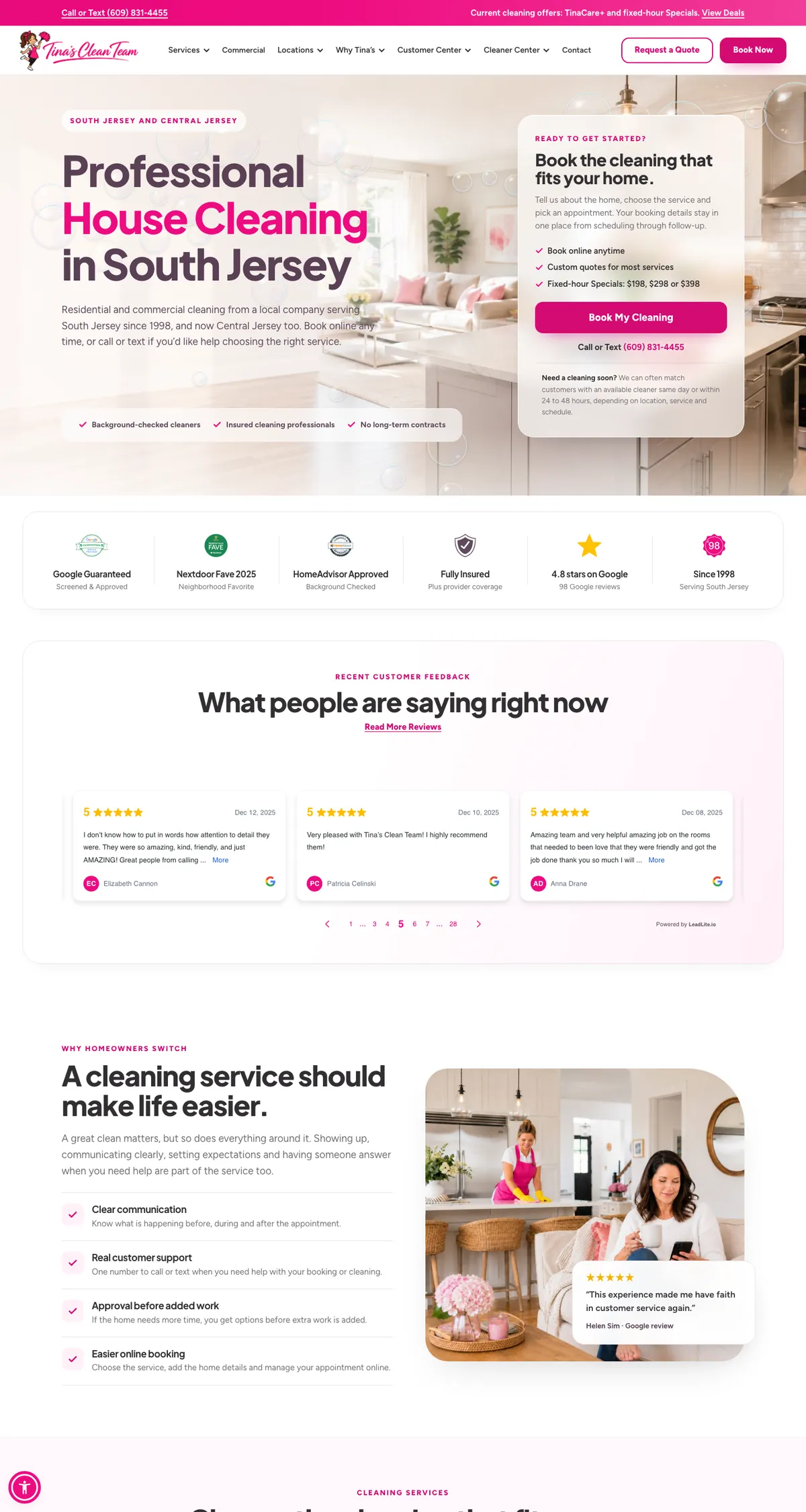 Tina’s Clean Team website on desktop